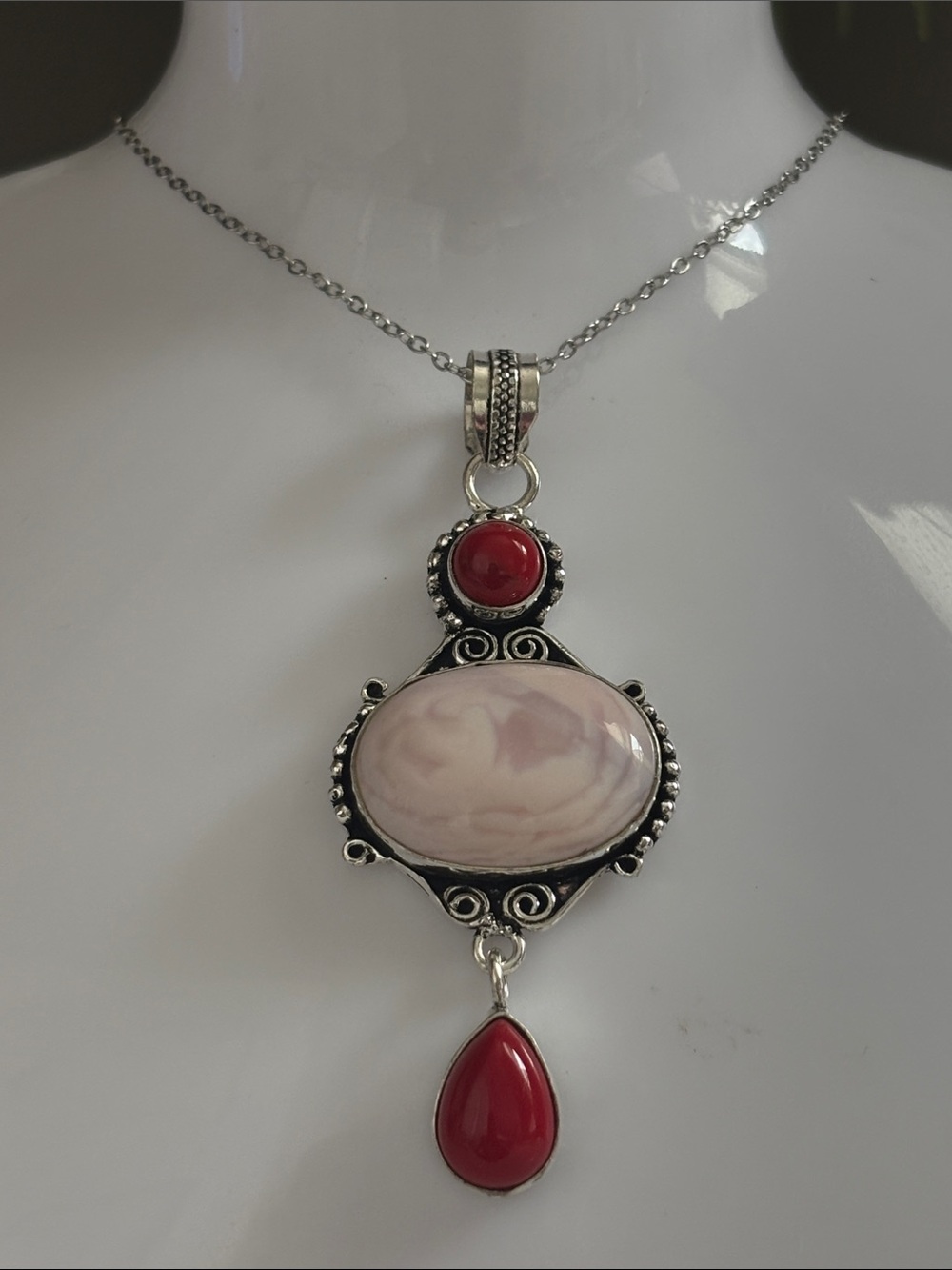 Rose Quartz & Coral Gemstone Handmade Pendant Necklace